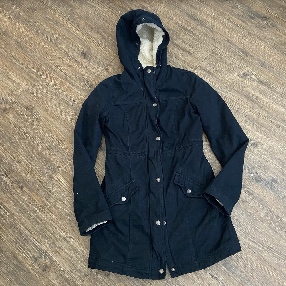 Hollister Navy Blue Sherpa Lined Hooded Parka Cargo Jacket Size Small S